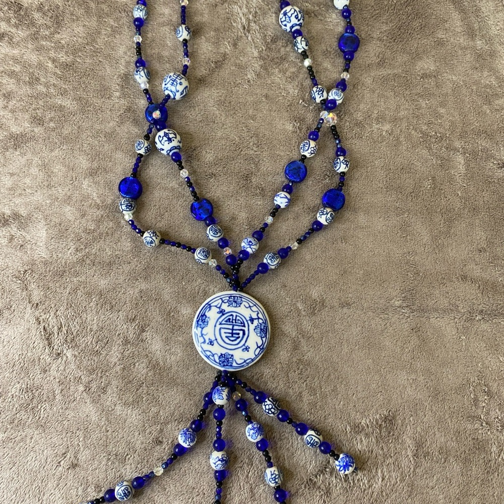 Hand painted porcelain necklace